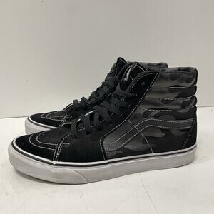 VANS Sk8-Hi BLACK Custom Flames Stenciled On Size 9 VN000TS9BJ4